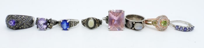 8 Sterling Gemstone Fashion Rings
