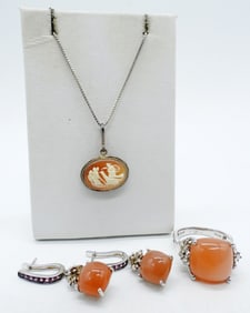 Peach Moonstone 925 Ring / Earrings +