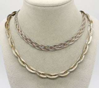 (2) Fancy Sterling Chain Necklaces