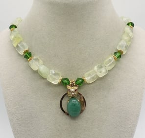 14K Prehnite, Jade beaded necklace