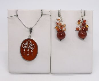 Carnelian Sterling Necklace / Earrings