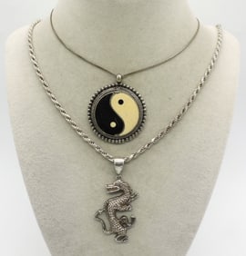 Yin Yang & Dragon Sterling Necklaces