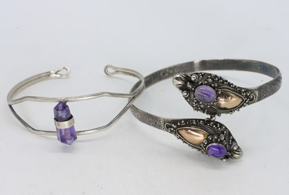 2 Sterling Amethyst Fashion Bracelets