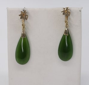 18K Jade Teardrop Screw Back Earrings