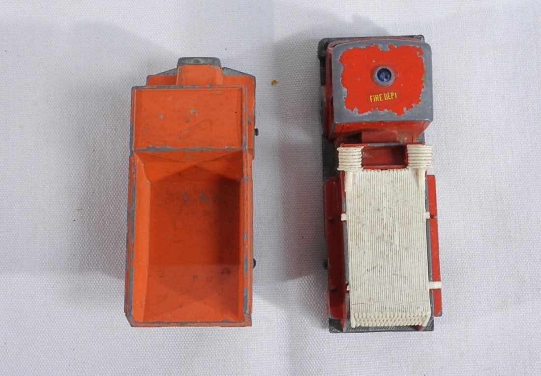 2 Matchbox Collection Toy Trucks: Mack Dump Truck No. 28, Fire Pumper Truck No. 29