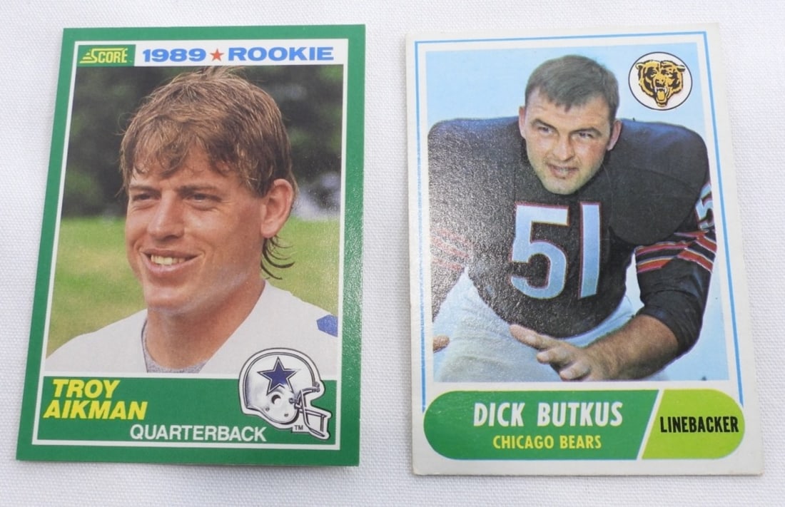 (2) Football Cards: Near Mint! 1) 1989 Troy Aikman #270 rookie card! 2) Dick Butkus #127
