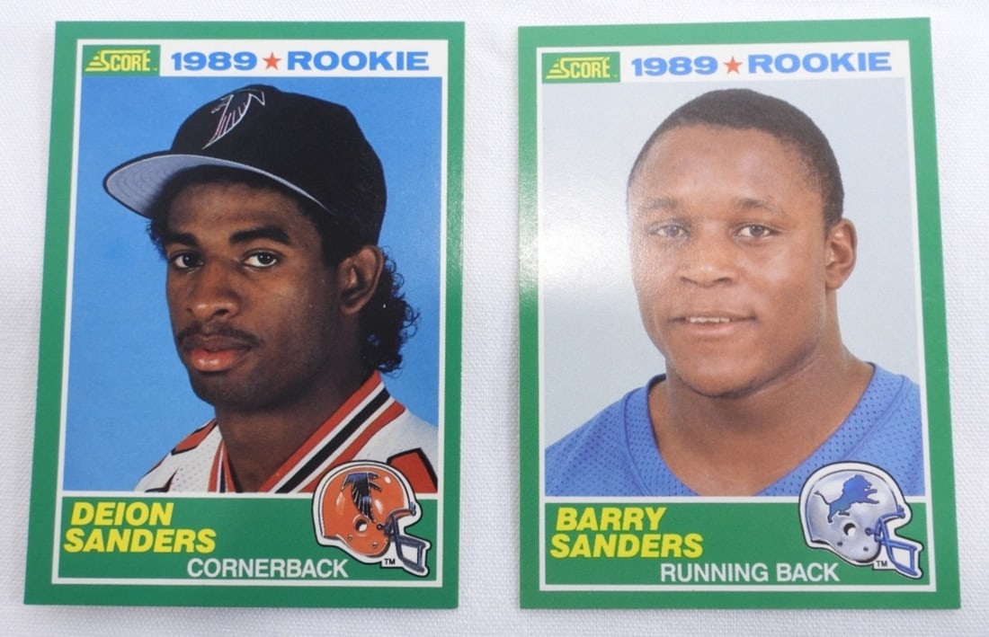(2) 1989 Core Rookie Cards: Near Mint! 1)Berry Sanders, Detroit #257. 2) Deion Sanders, Atlanta Falcons #247