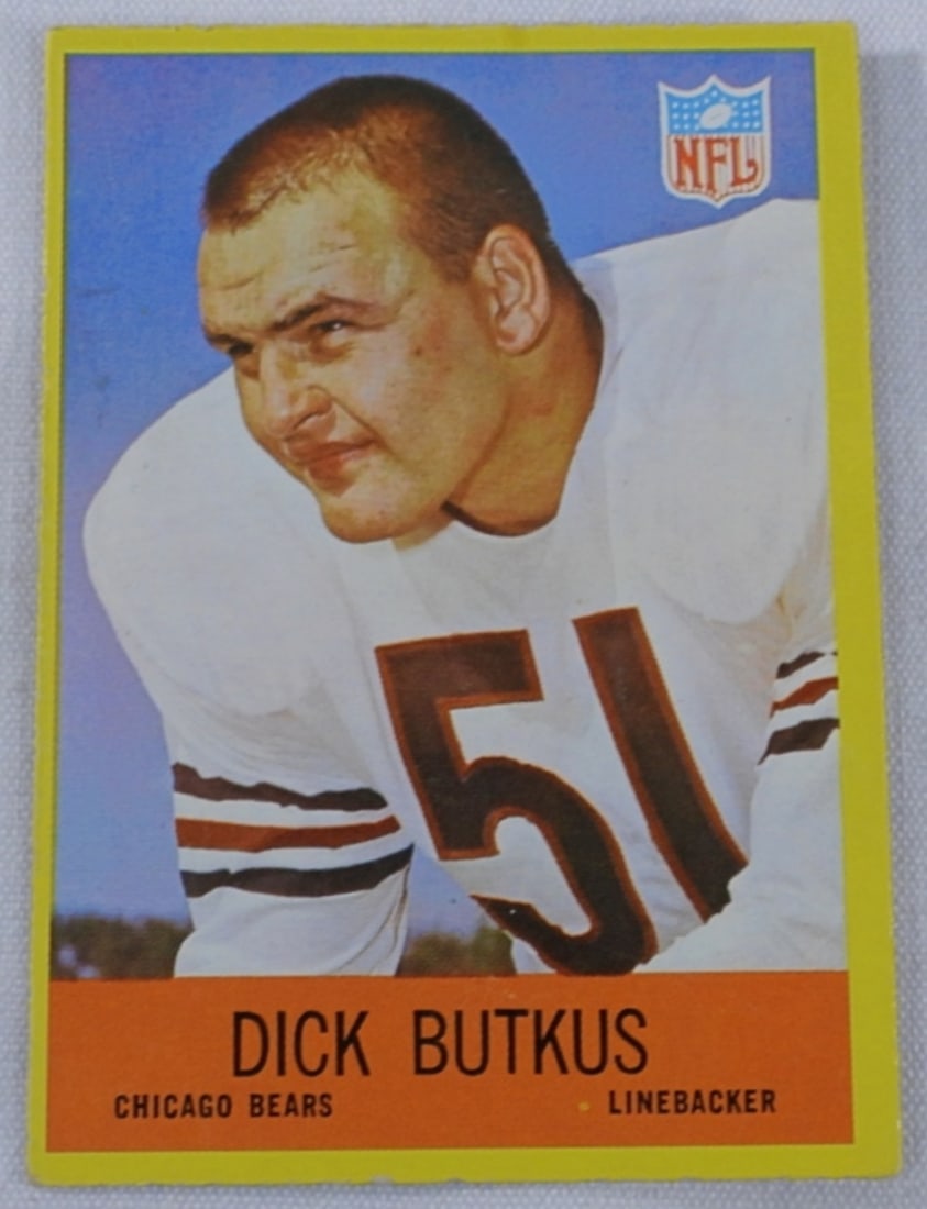 Dick Butkus Chicago Bears Football Card: 1967 Card 28, Fair condition