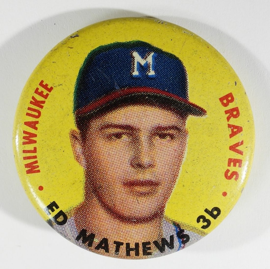 1956 TOPPS Eddie Mathews Pinback Button: EX