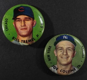 (2) 1956 TOPPS Pinback Button Tremel & Collins