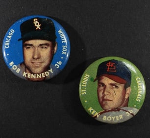 (2) 1956 Topps Pinback Button Boyer & Kennedy