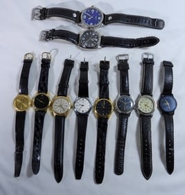10 Men's Black Leather Band Watches