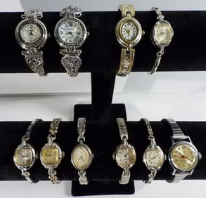 10 Silver-Tone Ladies Stretch Band Watches