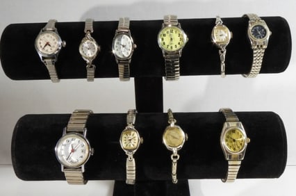 10 Ladies Silver Toned Strech Band Watches