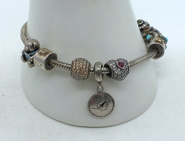 Pandora Charm Bracelet & 10 Charms 925