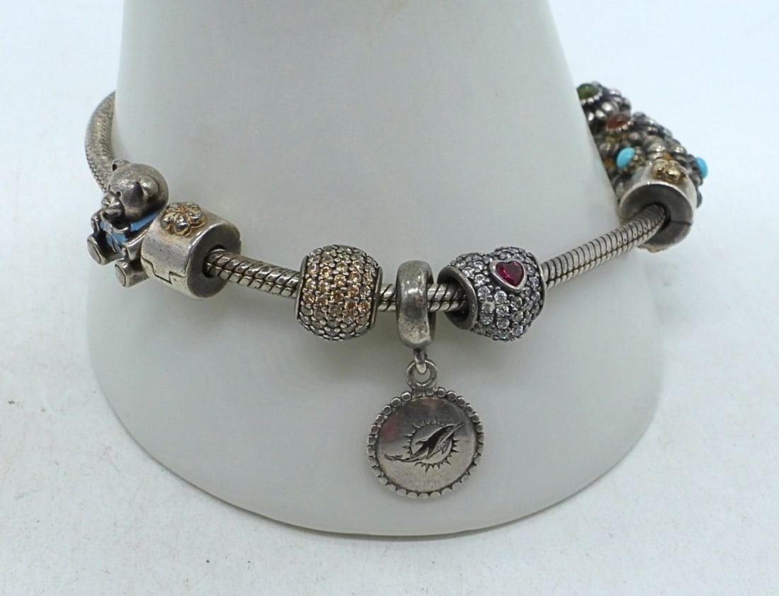 Pandora Charm Bracelet & 10 Charms 925