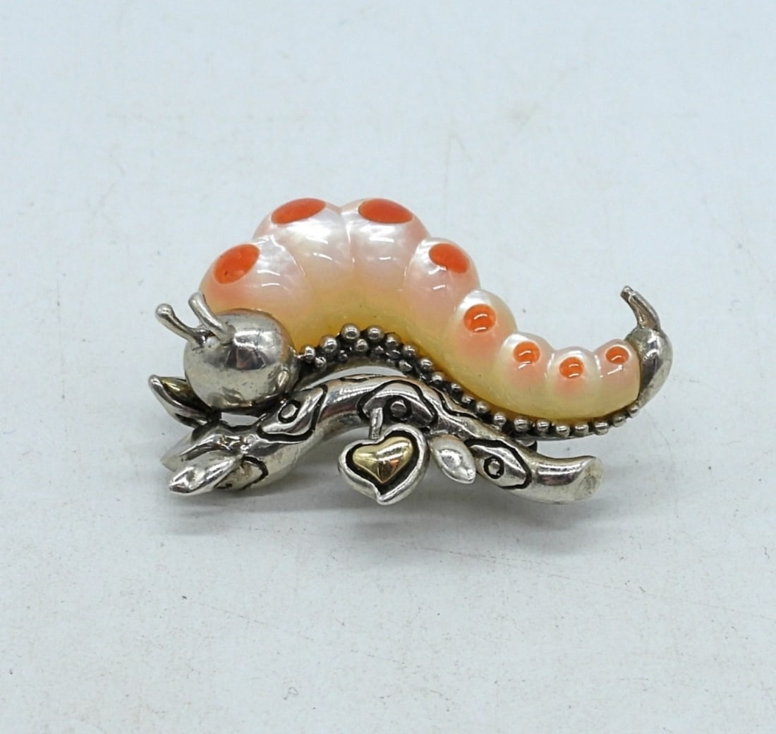 Eric Grossbardt 18k 925 Caterpillar Pin (1 of 2)