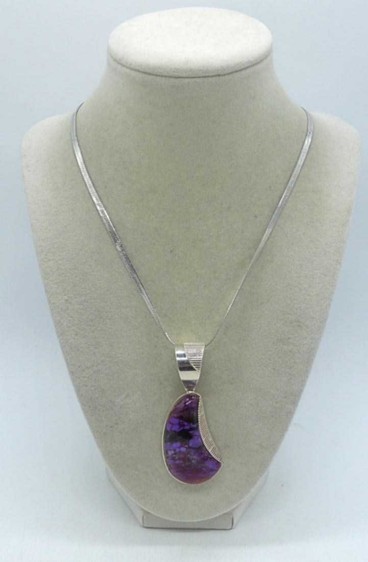 Charoite Large Sterling Pendant & Chain (1 of 2)