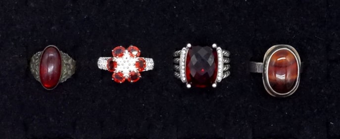 4 Sterling Fashion Rings - Garnet & More