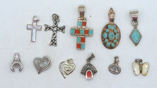 11 Sterling Pendants, Turquoise, MOP +
