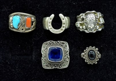 5 Sterling Rings, Turquoise, Buffalo & More