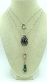 3 Sterling Fashion Necklaces, Malachite +