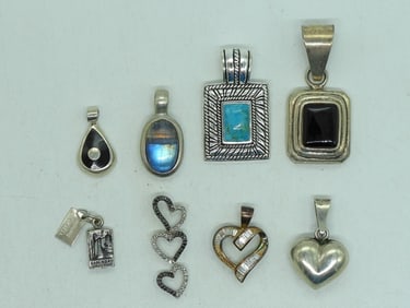 8 Sterling Pendants with Gemstones