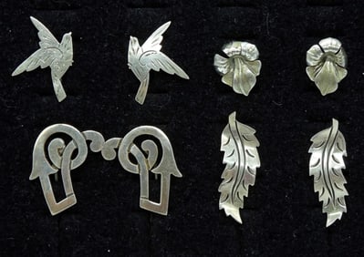 4 Pair Sterling Screw Back Earrings - Taxco