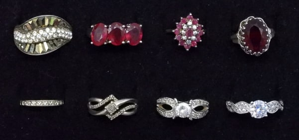 8 Sterling Gemstone Rings, Ruby & More