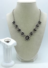 Taxco Rose Necklace & Rose Ring - 925