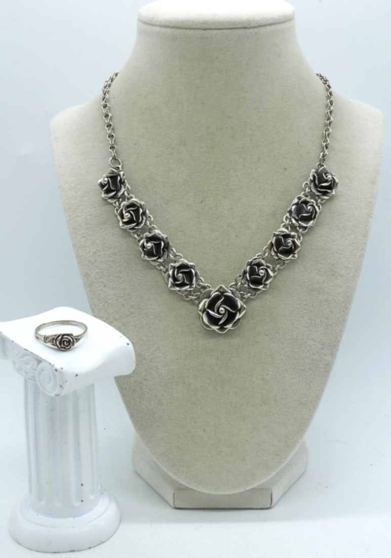 Taxco Rose Necklace & Rose Ring - 925 (1 of 3)