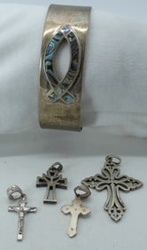 Abalone Fish Cuff Bracelet & 925 Crosses