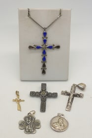6 Sterling Crosses & Medallion Pendants