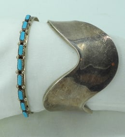 2 Sterling Cuff Bracelets - Turquoise