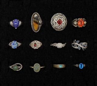 12 Sterling Fashion Gemstone Rings