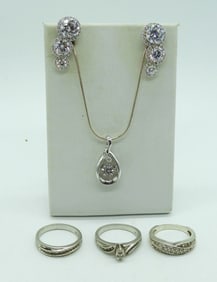 Bridal Style Sterling Rings, Necklace & Earring