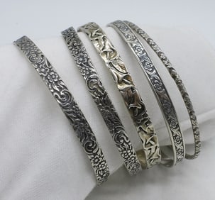 5 Etched Design Bangle 925 Bracelets