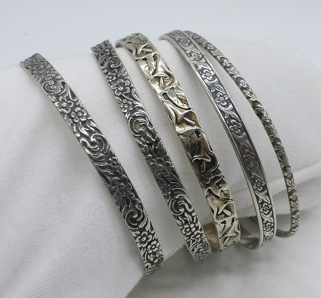 5 Etched Design Bangle 925 Bracelets (1 of 2)