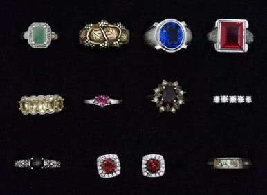 10 Sterling Rings & 1 Pair Pierced Earrings