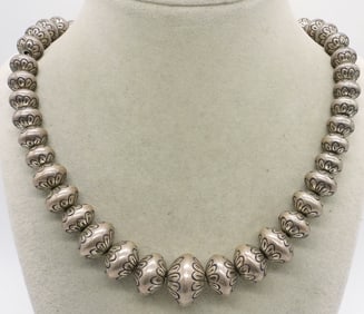 Etched Sterling Beaded Necklace