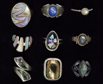 9 Sterling Fashion Abalone Rings