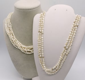 (2) Freshwater Pearl Necklaces 14K