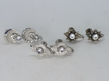 3 Pair Sterling Screw Back Earrings