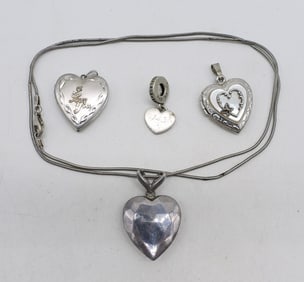 4 Sterling Heart Pendants & Chain