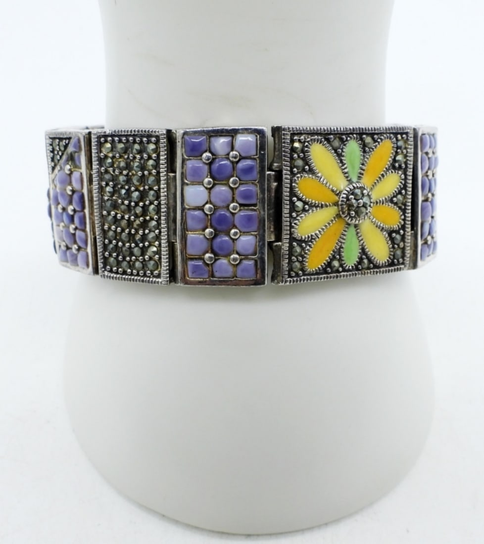 Wide 925 Marcasite, Amethyst Bracelet (1 of 3)