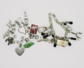 2 Sterling Charm Bracelets - 12 Charms