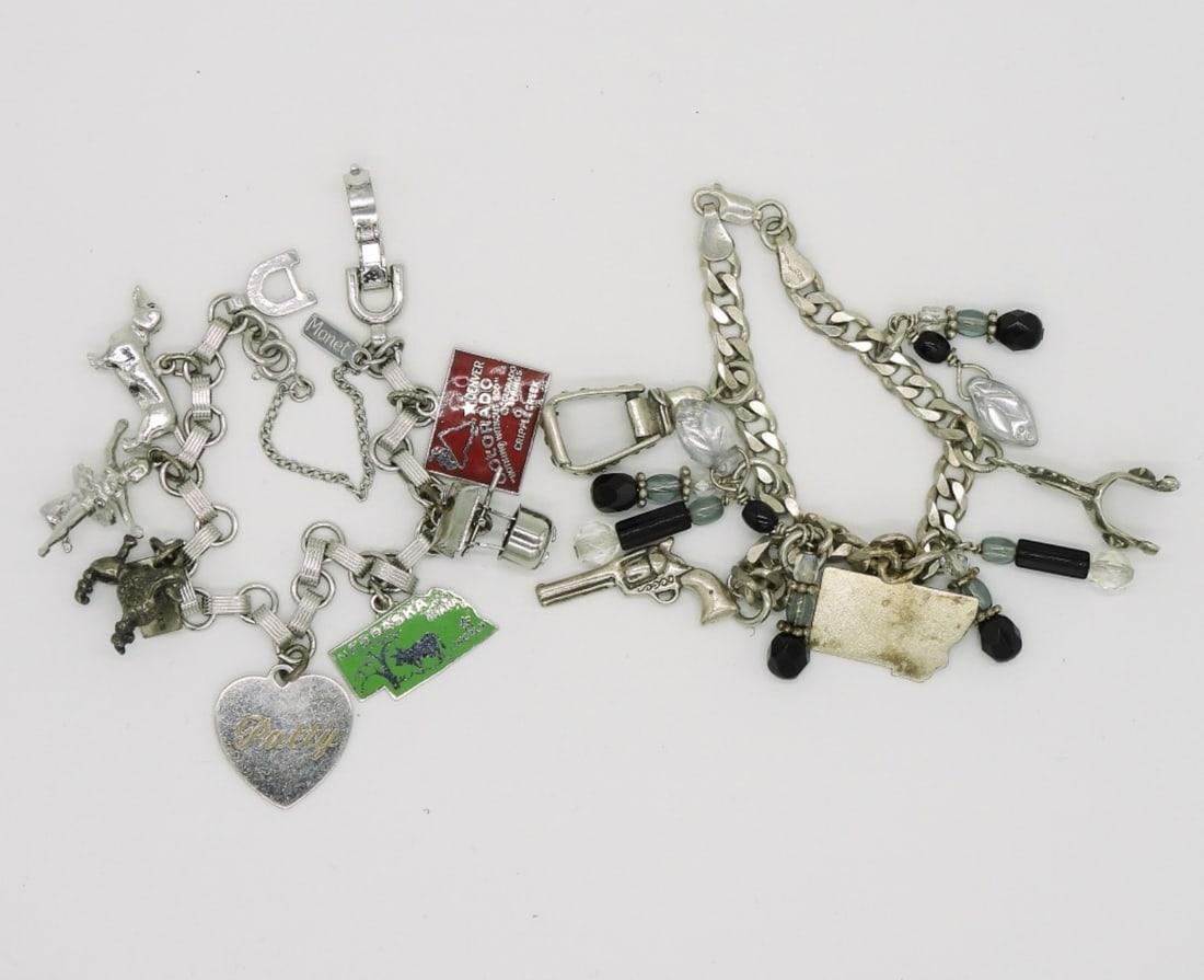 2 Sterling Charm Bracelets - 12 Charms (1 of 1)