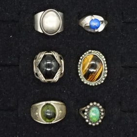 6 Sterling Rings Star Sapphire & More