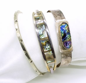 3 Sterling Bracelets, Abalone