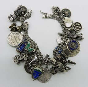 Sterling Charm Bracelet with 32 Charms